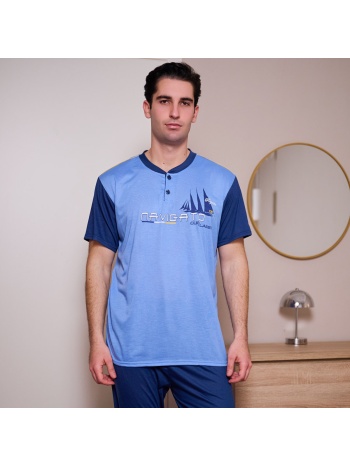 ανδρική πυτζάμα ανοιξιάτικη - σιέλ σε προσφορά