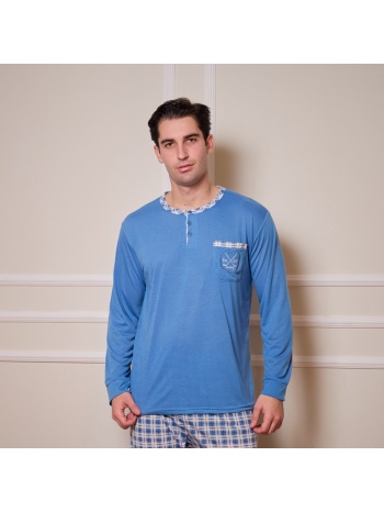 ανδρική πυτζάμα ανοιξιάτικη - σιέλ σε προσφορά