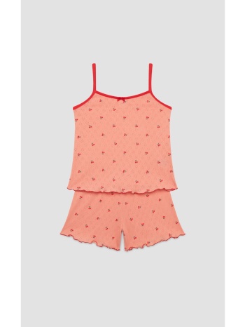 minerva παιδική πυτζάμα με κερασάκια για κορίτσι - κοραλί σε προσφορά