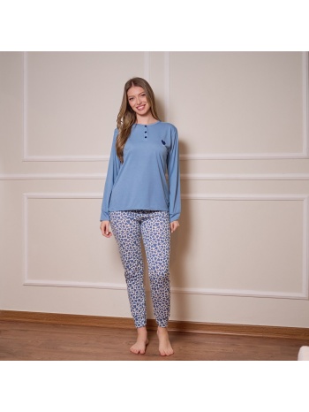 γυναικεία πυτζάμα ανοιξιάτικη με καρδιές - σιέλ σε προσφορά