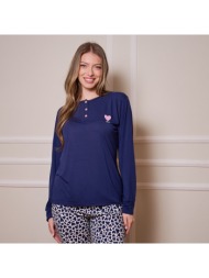 γυναικεία πυτζάμα ανοιξιάτικη με καρδιές - μπλέ