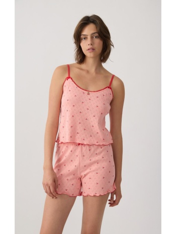 minerva γυναικεία πυτζάμα με κερασάκια - κοραλί σε προσφορά