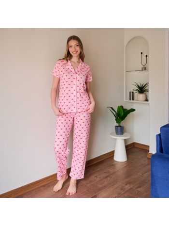 γυναικεία πυτζάμα ανοιξιάτικη με καρδούλες - ροζ σε προσφορά