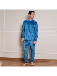 ανδρική πυτζάμα βελούδινη - σιέλ