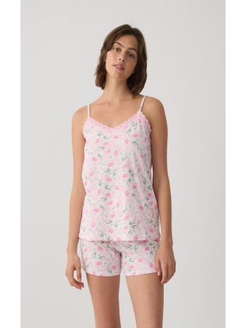 minerva γυναικεία πυτζάμα με τουλίπες - εκρού σε προσφορά