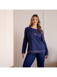 γυναικεία πυτζάμα ριπ plus size ανοιξιάτικη - μπλέ
