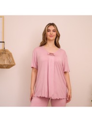 γυναικεία πυτζάμα καλοκαιρινή plus size - ροζ