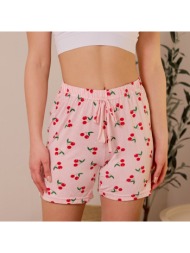 γυναικείο σορτς πυτζάμας ριγέ με κερασάκια - ροζ