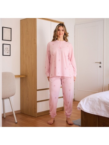 γυναικεία πυτζάμα ανοιξιάτικη plus size - ροζ σε προσφορά