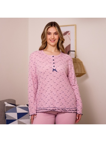 γυναικεία πυτζάμα ριπ plus size ανοιξιάτικη - ροζ σε προσφορά