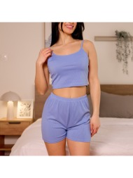 γυναικεία πυτζάμα καλοκαιρινή ριπ μονόχρωμη - σιέλ