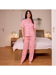 γυναικεία πυτζάμα ανοιξιάτικη με γουρουνάκια - ροζ