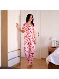 γυναικεία πυτζάμα ανοιξιάτικη με φιογκάκια - ροζ