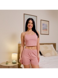 γυναικεία πυτζάμα καλοκαιρινή ριπ μονόχρωμη - ροζ