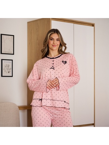 γυναικεία πυτζάμα με καρδούλες plus size - σομόν σε προσφορά