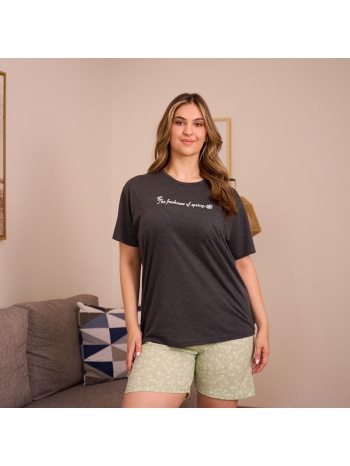 γυναικεία πυτζάμα κοντομάνικη plus size - ανθρακί σε προσφορά