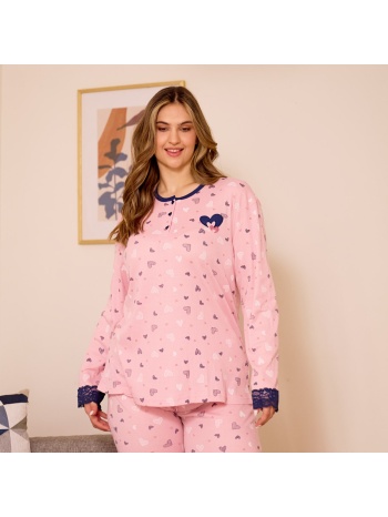 γυναικεία πυτζάμα ριπ plus size ανοιξιάτικη - ροζ σε προσφορά