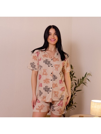 γυναικεία πυτζάμα με αρκουδάκια - μόκα σε προσφορά