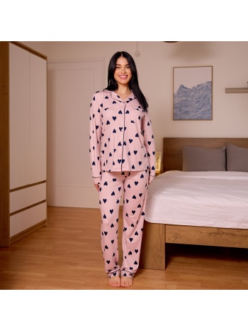 γυναικεία πυτζάμα με κουμπιά - ροζ σε προσφορά