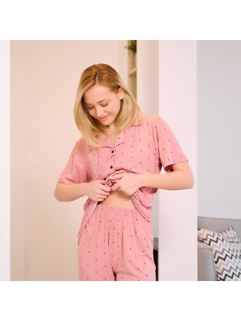 γυναικεία πυτζάμα ανοιξιάτικη πουά με κουμπιά - σάπιο μήλο σε προσφορά