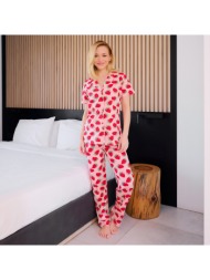 γυναικεία πυτζάμα ανοιξιάτικη με φράουλες - ροζ