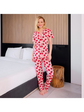 γυναικεία πυτζάμα ανοιξιάτικη με φράουλες - ροζ σε προσφορά