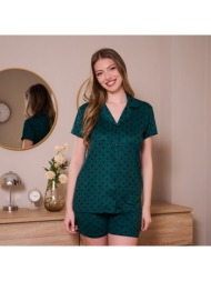 γυναικεία πυτζάμα πουά με κουμπιά - κυπαρισσί