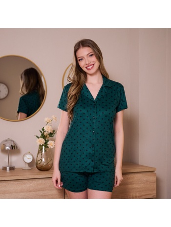 γυναικεία πυτζάμα πουά με κουμπιά - κυπαρισσί σε προσφορά