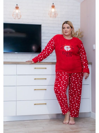 γυναικεία πυτζάμα fleece plus size - κόκκινο σε προσφορά