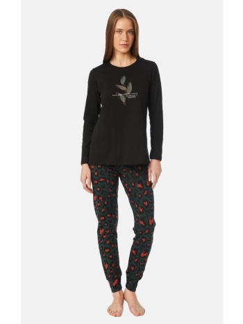 minerva γυναικεία πυτζάμα με λεοπάρ παντελόνι - μαύρο σε προσφορά