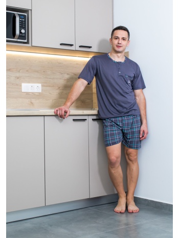 ανδρική πυτζάμα καλοκαιρινή τριπλό σετ - γκρί σε προσφορά