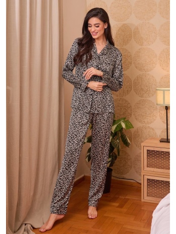 γυναικεία πυτζάμα σατέν λεοπάρ - γκρί σε προσφορά