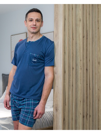 ανδρική πυτζάμα καλοκαιρινή τριπλό σετ - μπλέ σε προσφορά