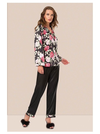 γυναικεία σατεν πυτζάμα φλοράλ - μαύρο σε προσφορά