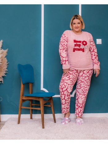 γυναικεία πυτζάμα fleece plus size - ροζ σε προσφορά