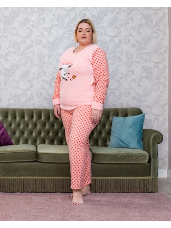 γυναικεία πυτζάμα fleece plus size - ροζ σε προσφορά