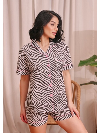 γυναικεία πυτζάμα καλοκαιρινή με κουμπιά zebra - μαύρο σε προσφορά