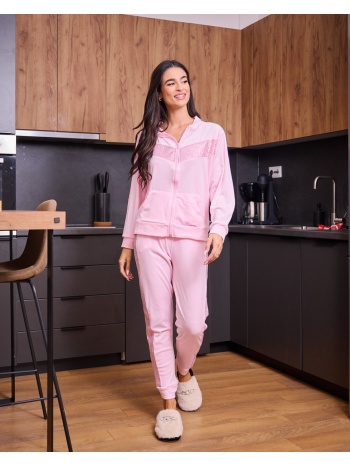 γυναικείο σετ φόρμες βελούδινες με στρας - ροζ σε προσφορά