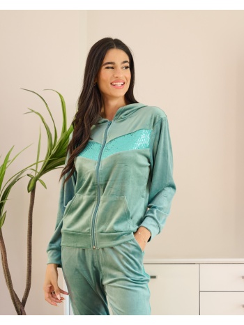 γυναικείο σετ φόρμες βελούδινες με στρας - μέντα σε προσφορά