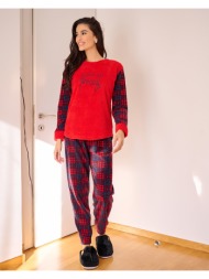 γυναικεία πυτζάμα fleece - κόκκινο
