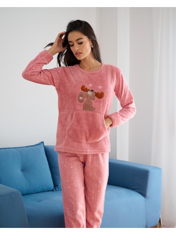 γυναικεία πυτζάμα fleece με τάρανδο - ροζ σε προσφορά