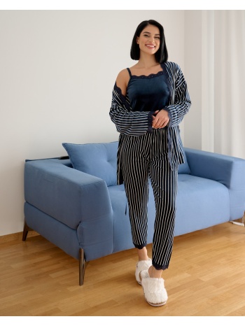 γυναικείο βελούδινο σετ πυτζαμάκια με ρομπάκι - μπλέ σε προσφορά