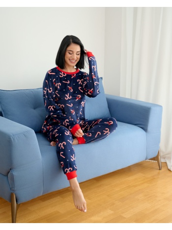 γυναικεία πυτζάμα βελούδινη χριστουγεννιάτικη - μπλέ σε προσφορά