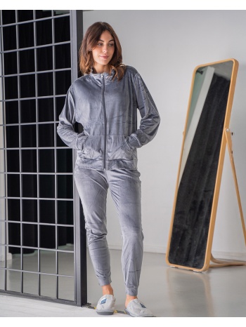 γυναικείο σετ φόρμες βελούδινες plus size - γκρί σε προσφορά