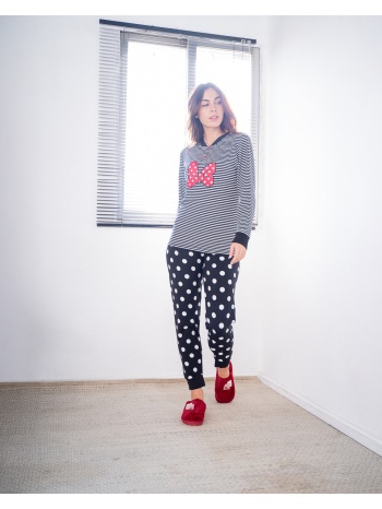 γυναικεία πυτζάμα με πουά παντελόνι - μαύρο σε προσφορά