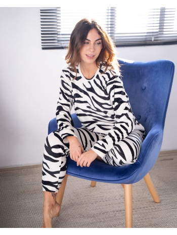 γυναικεία πυτζάμα βελούδινη zebra - λευκό σε προσφορά
