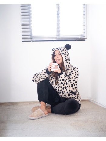 γυναικεία πυτζάμα fleece με ζακετάκι - μπέζ σε προσφορά