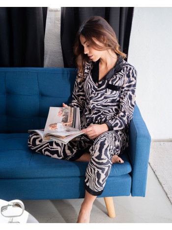 γυναικεία πυτζάμα με κουμπιά zebra - μπέζ σε προσφορά