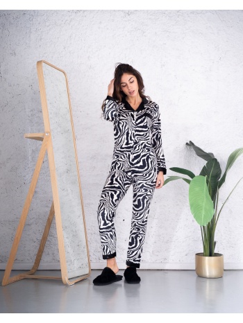γυναικεία πυτζάμα με κουμπιά zebra - λευκό σε προσφορά