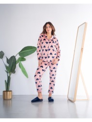 γυναικεία πυτζάμα βελούδινη με κουμπιά - ροζ